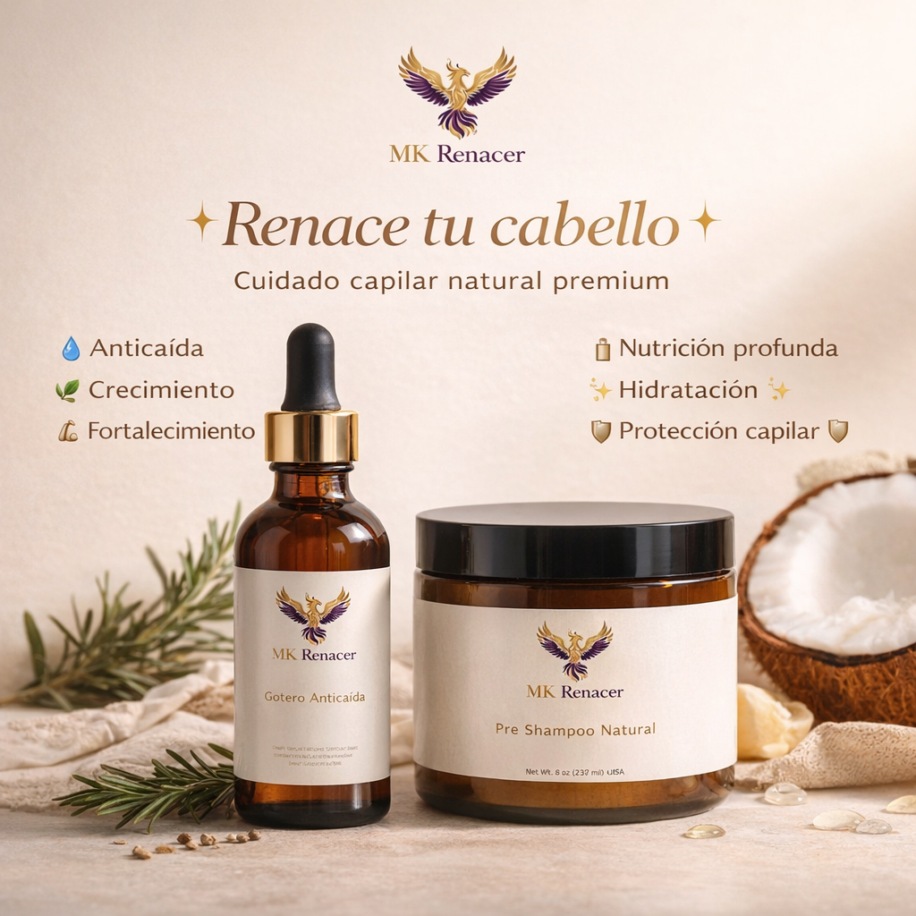 Kit Capilar MK Renacer | Pre-Shampoo (Prepoo) + Gotero Anticaída y Crecimiento