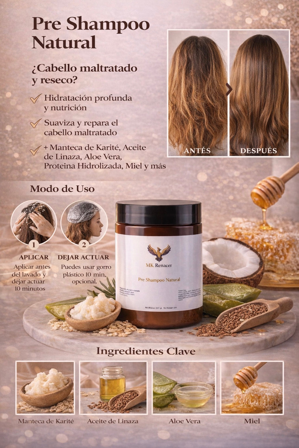 Kit Capilar MK Renacer | Pre-Shampoo (Prepoo) + Gotero Anticaída y Crecimiento